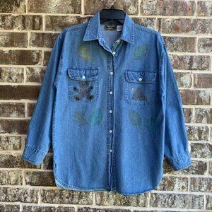 Women's Denim Shirt Blouse Button Up Front Blue Size S - American Rave